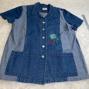 Denim Embroidered Mini Shirt Dress/Tunic